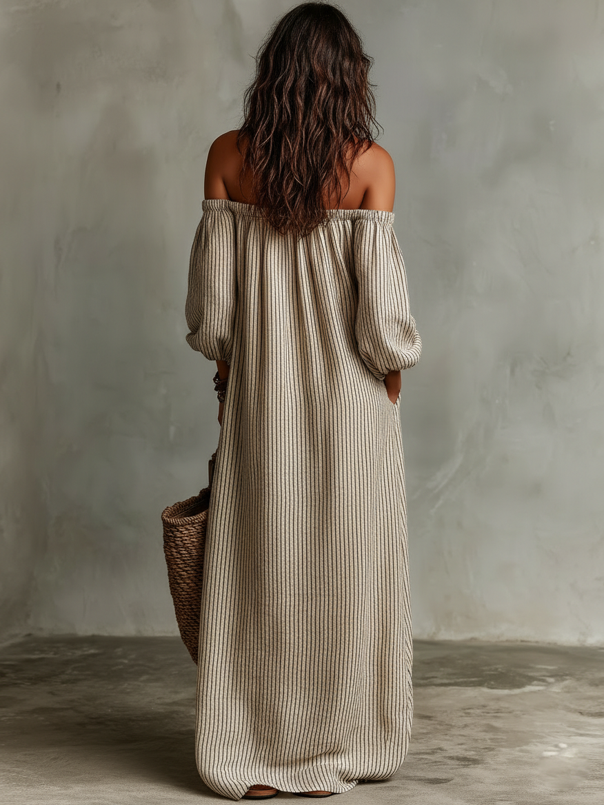 Carmen | Off-Shoulder Cotton and Linen Maxi Dress