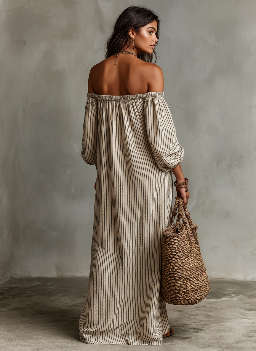 Carmen | Off-Shoulder Cotton and Linen Maxi Dress