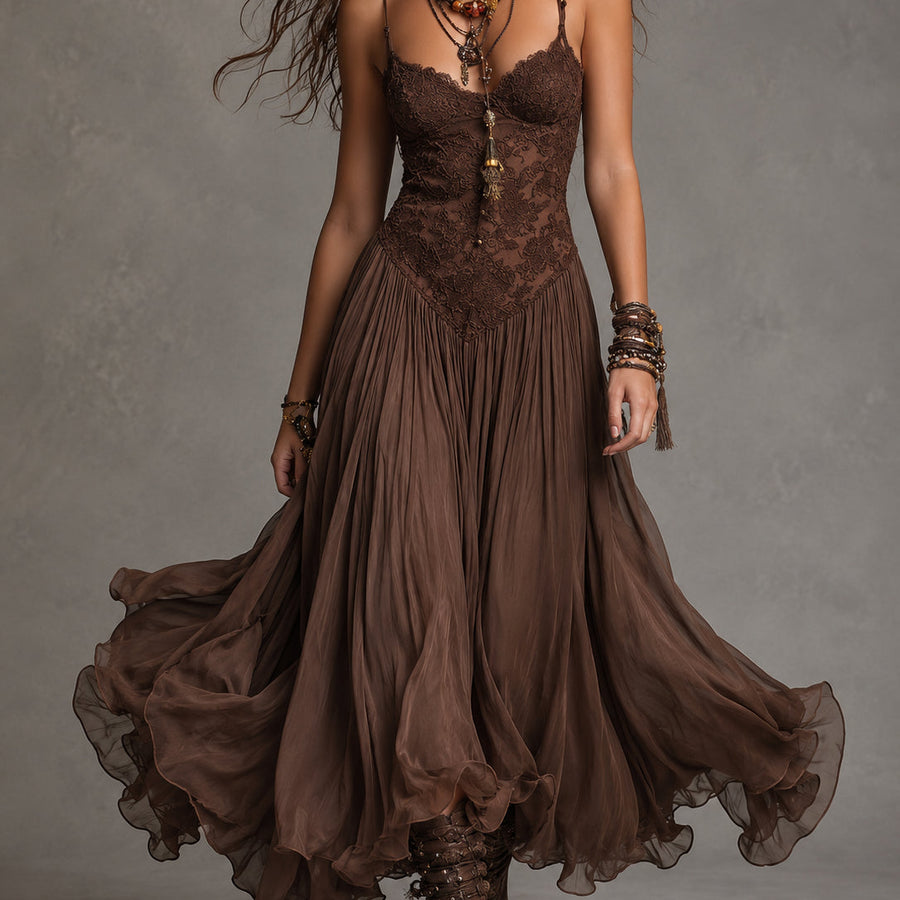 Maren | Chocolate Lace-Panelled Maxi Dress