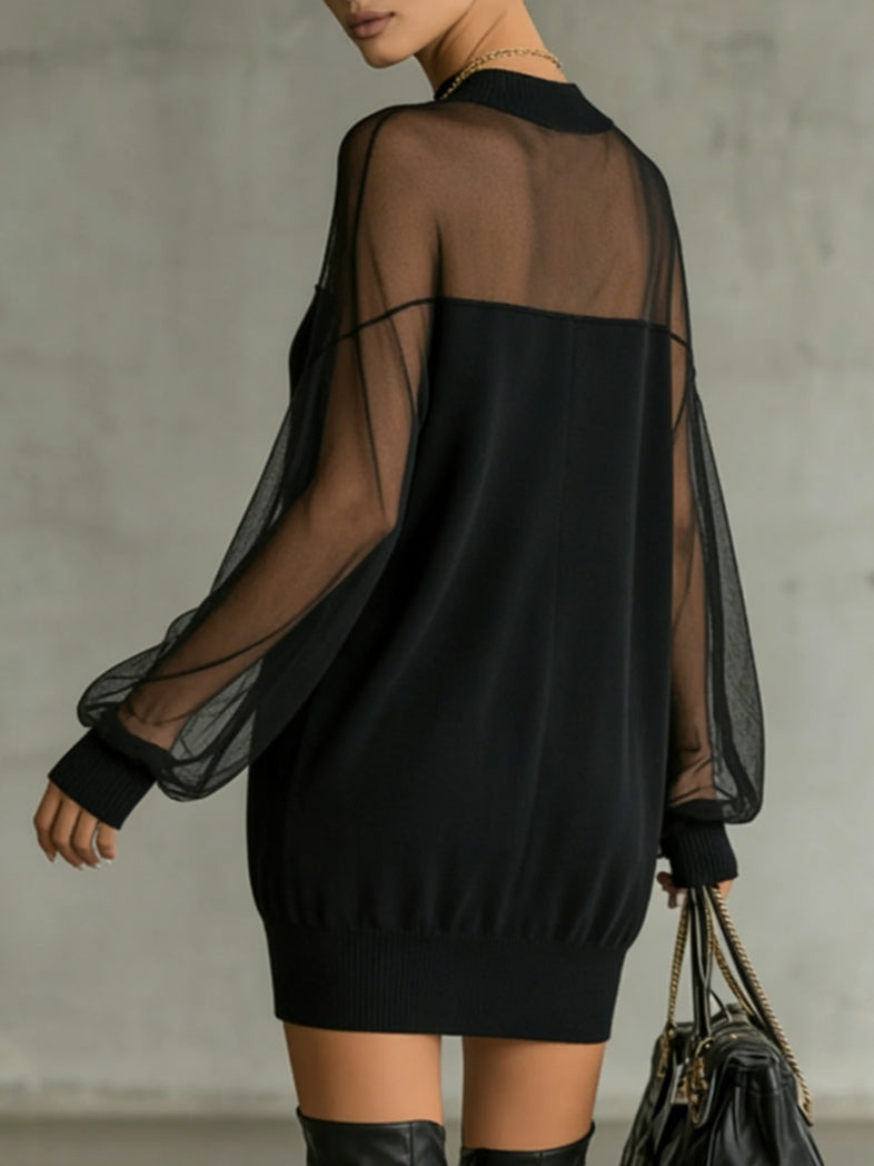 Amélie | Black Mini Dress with Mesh Sleeves