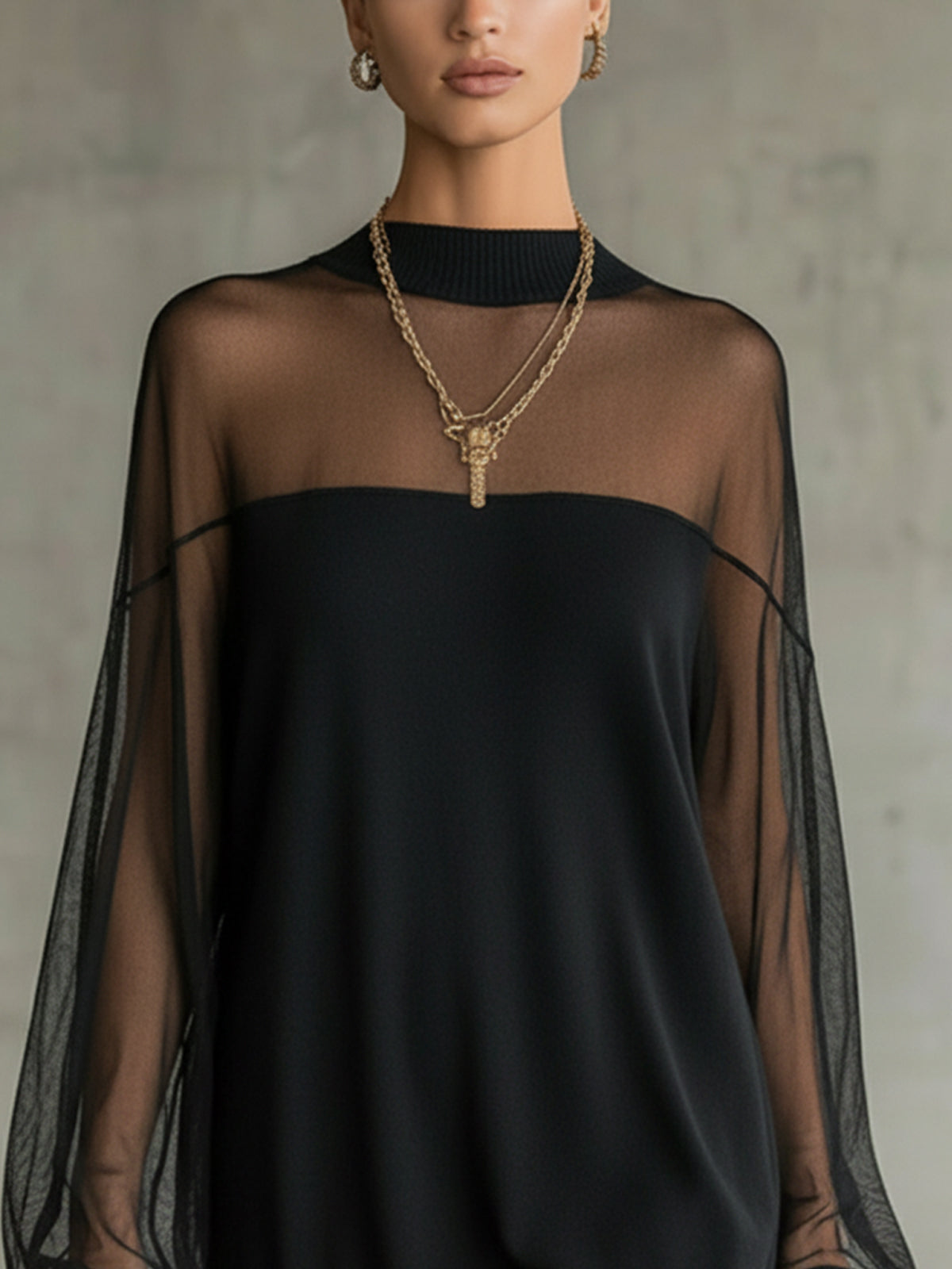 Amélie | Black Mini Dress with Mesh Sleeves
