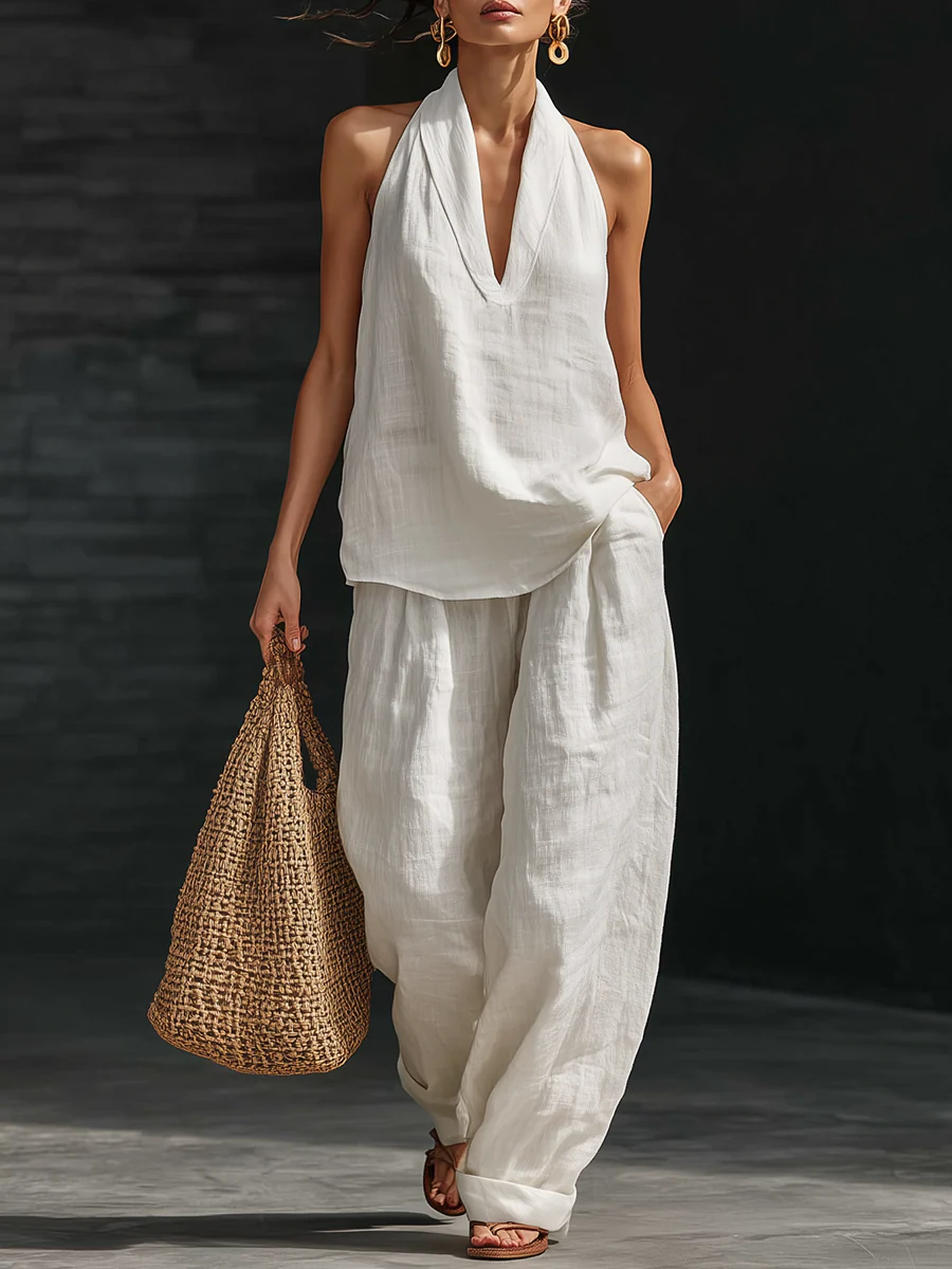 Zoë | Sleeveless Set with Wide-Leg Trousers