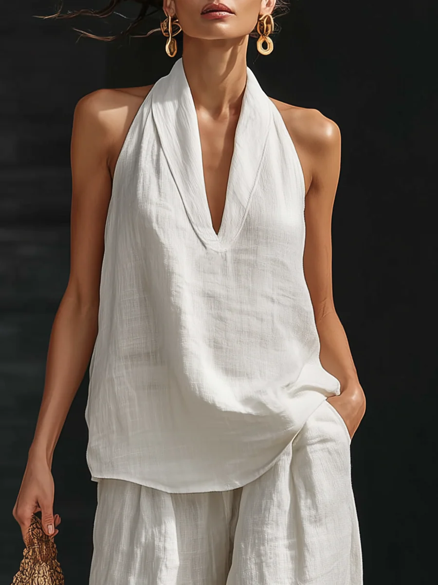 Zoë | Sleeveless Set with Wide-Leg Trousers