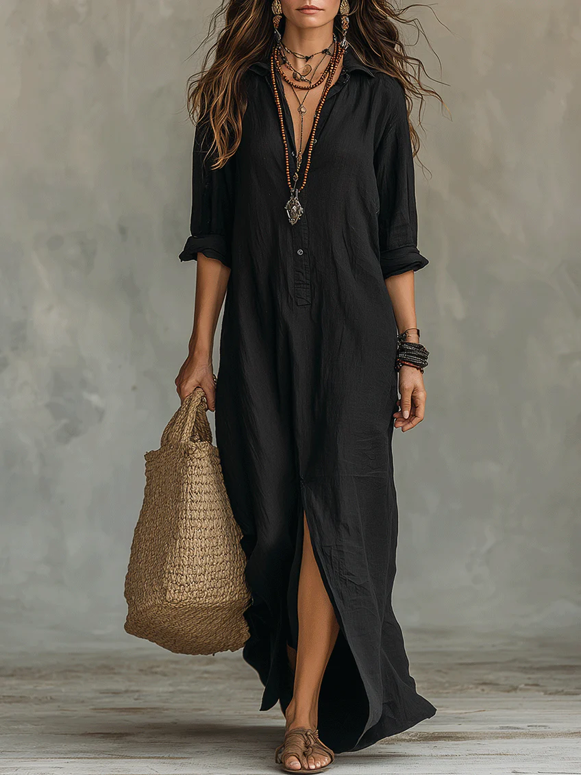 Veronica | Button-Front Long Maxi Dress