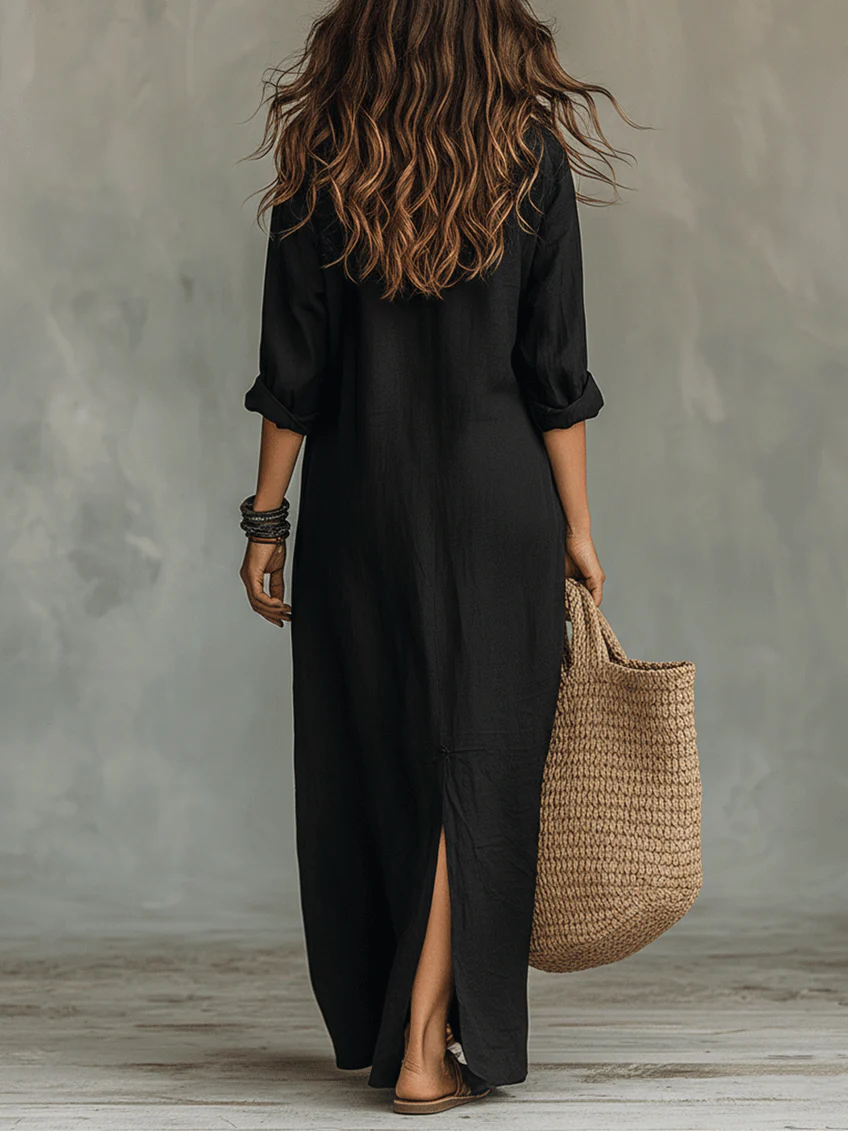 Soline | Button-Front Long Maxi Dress