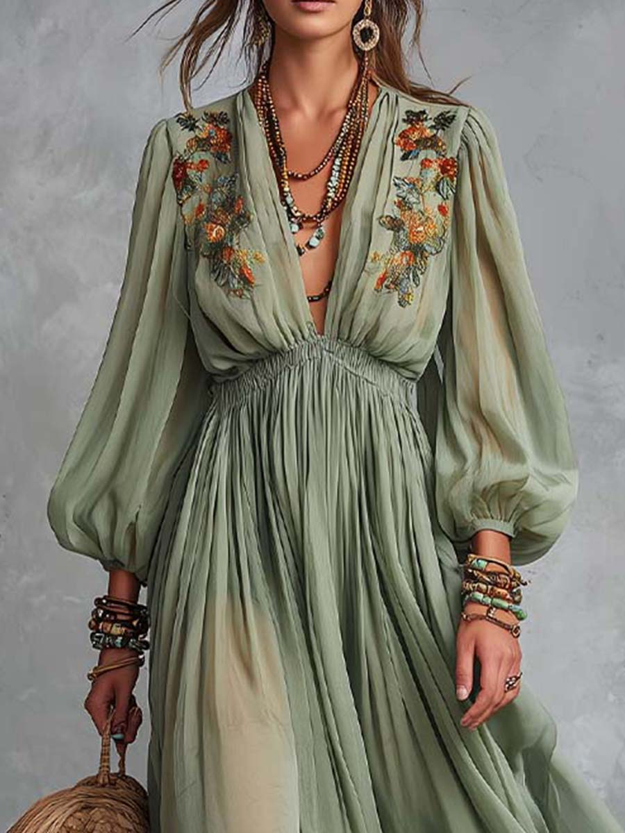 Élodine | Bohemian Maxi Dress with Floral Print
