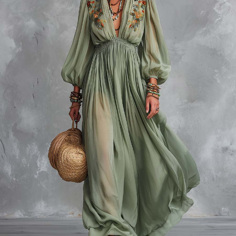 Élodine | Bohemian Maxi Dress with Floral Print