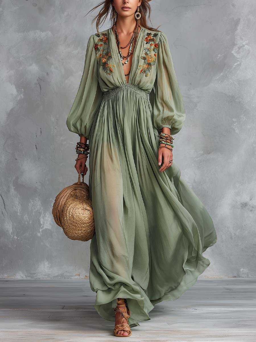 Élodine | Bohemian Maxi Dress with Floral Print