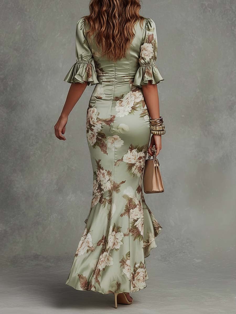 Camelia • Floral Print Satin Dress