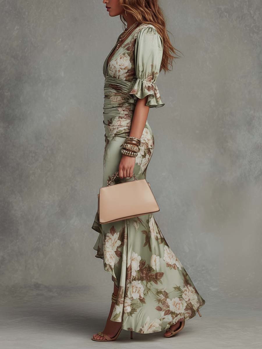 Camelia • Floral Print Satin Dress