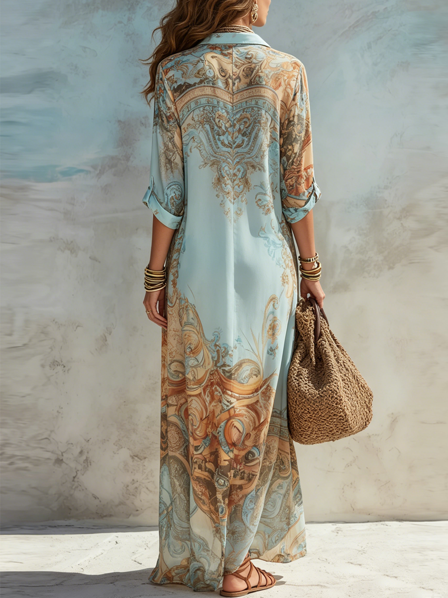 Marisol | Bohemian Print Shirt Maxi Dress