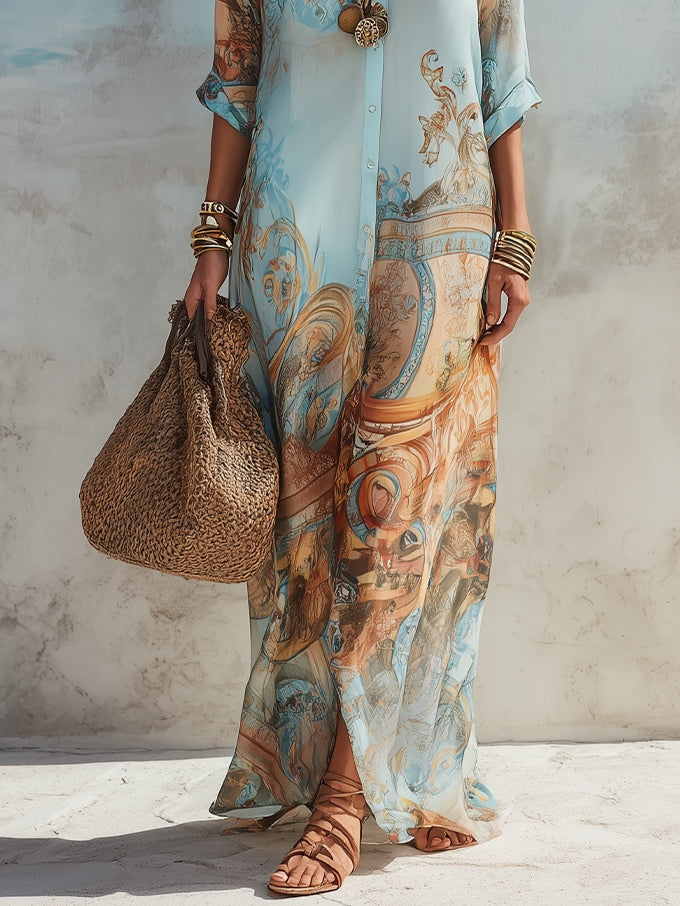 Marisol | Bohemian Print Shirt Maxi Dress