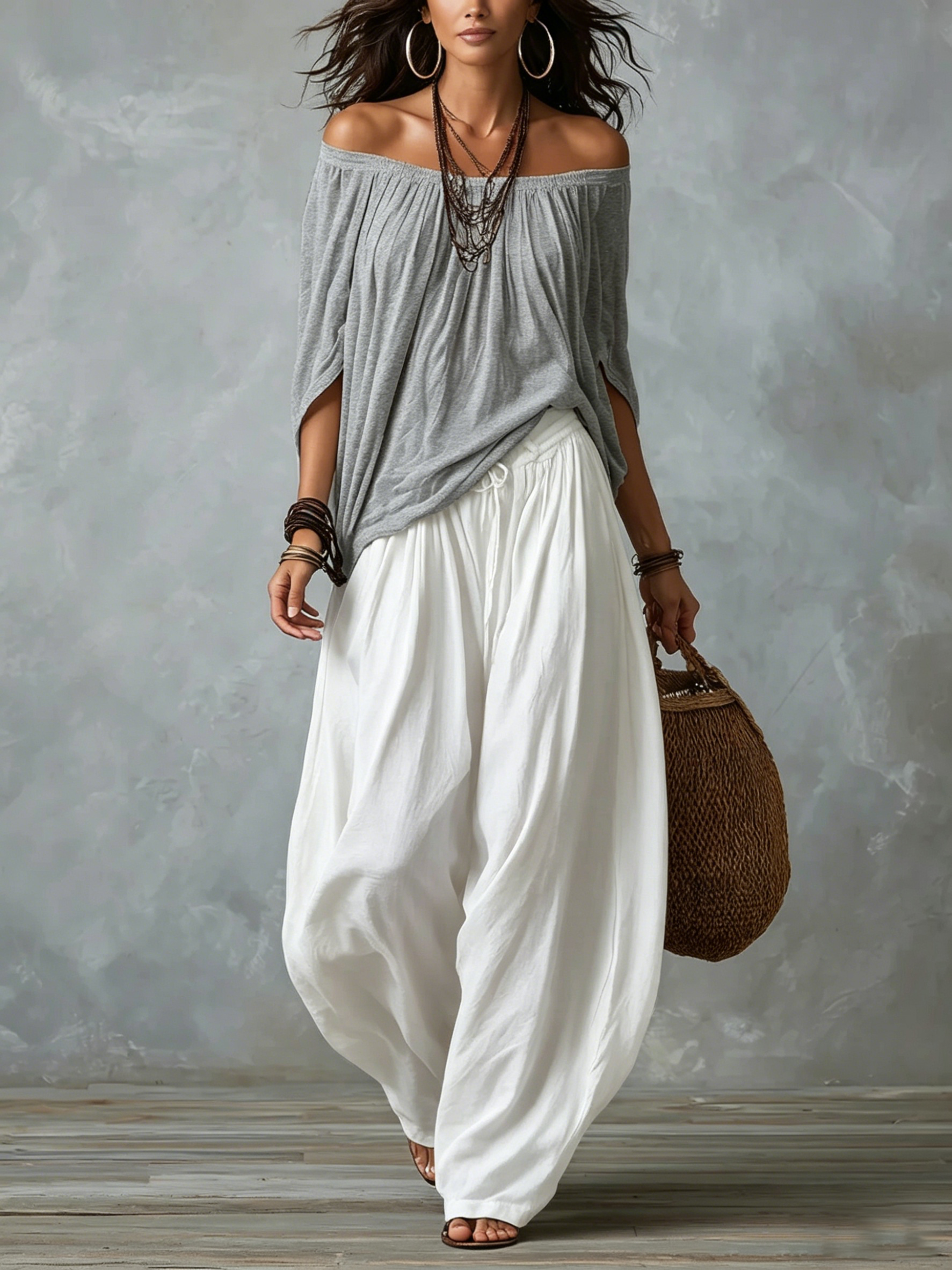 Luna - Off-Shoulder Set and Fluid Pants