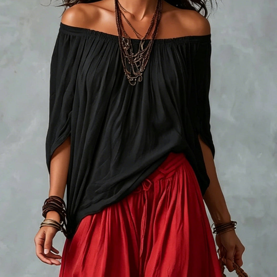 Luna | Off-Shoulder Set with Fluid Trousers