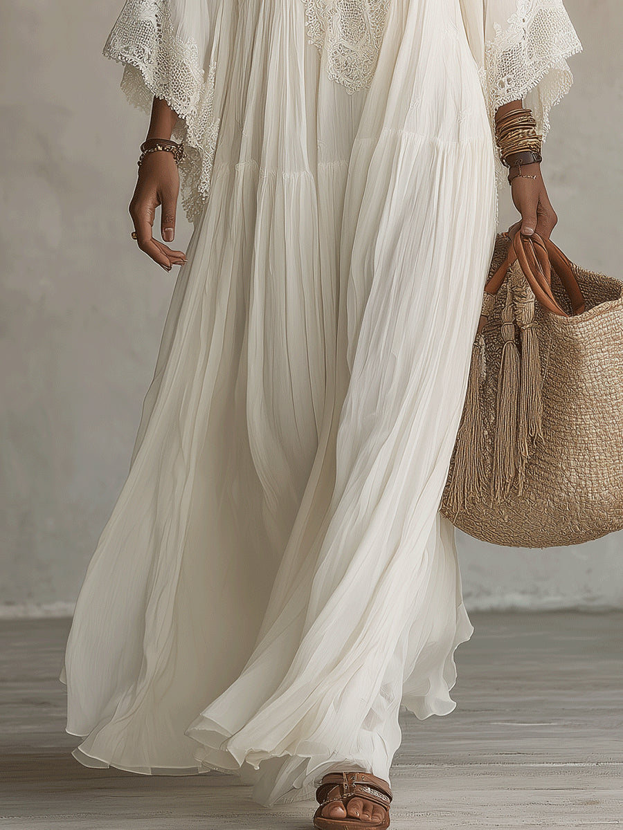 Indara • Long white dress with a V-neck