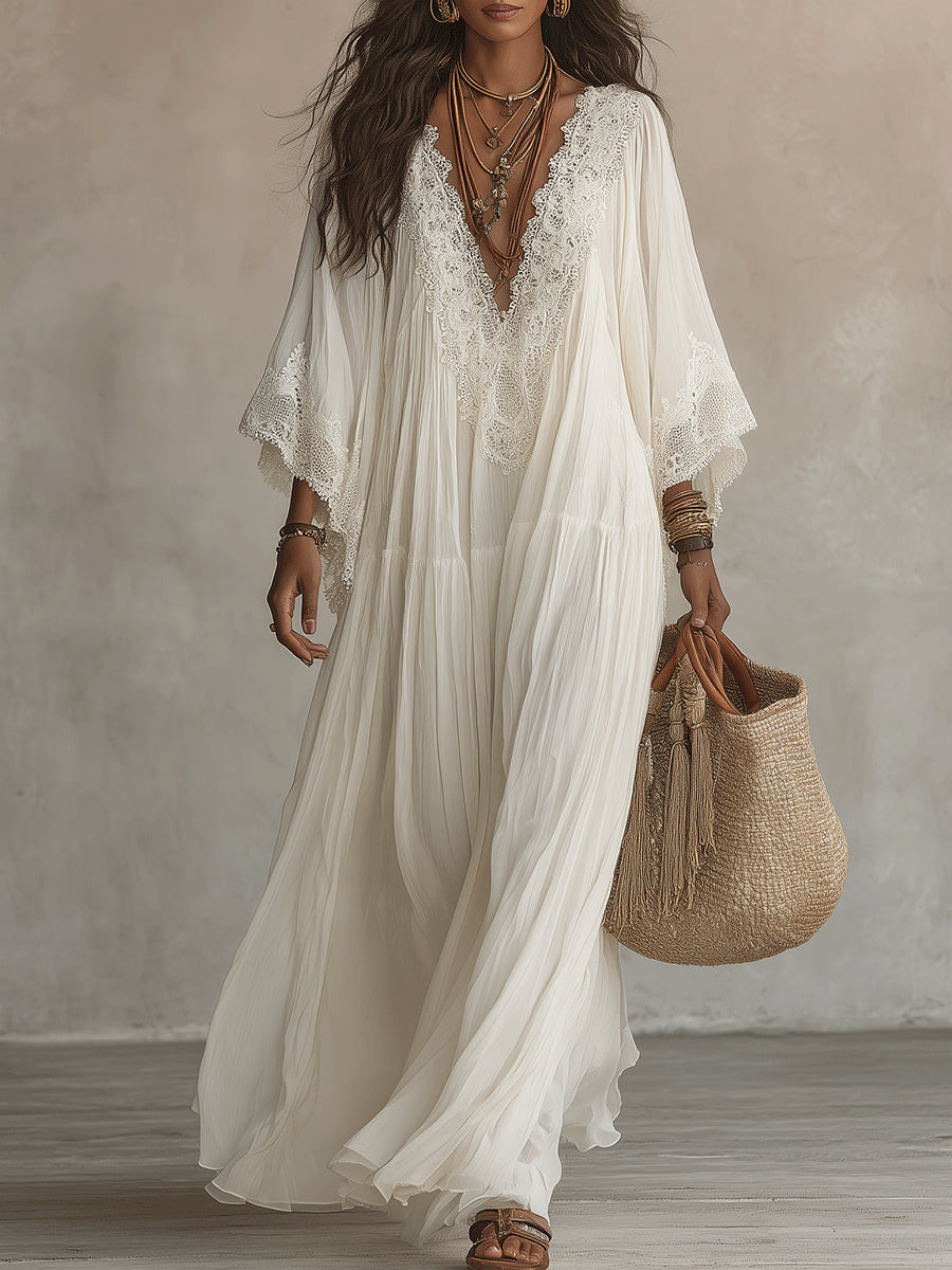 Indara • Long white dress with a V-neck