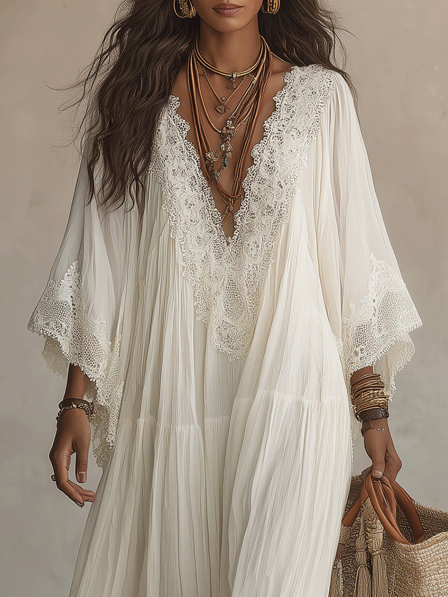 Indara • Long white dress with a V-neck
