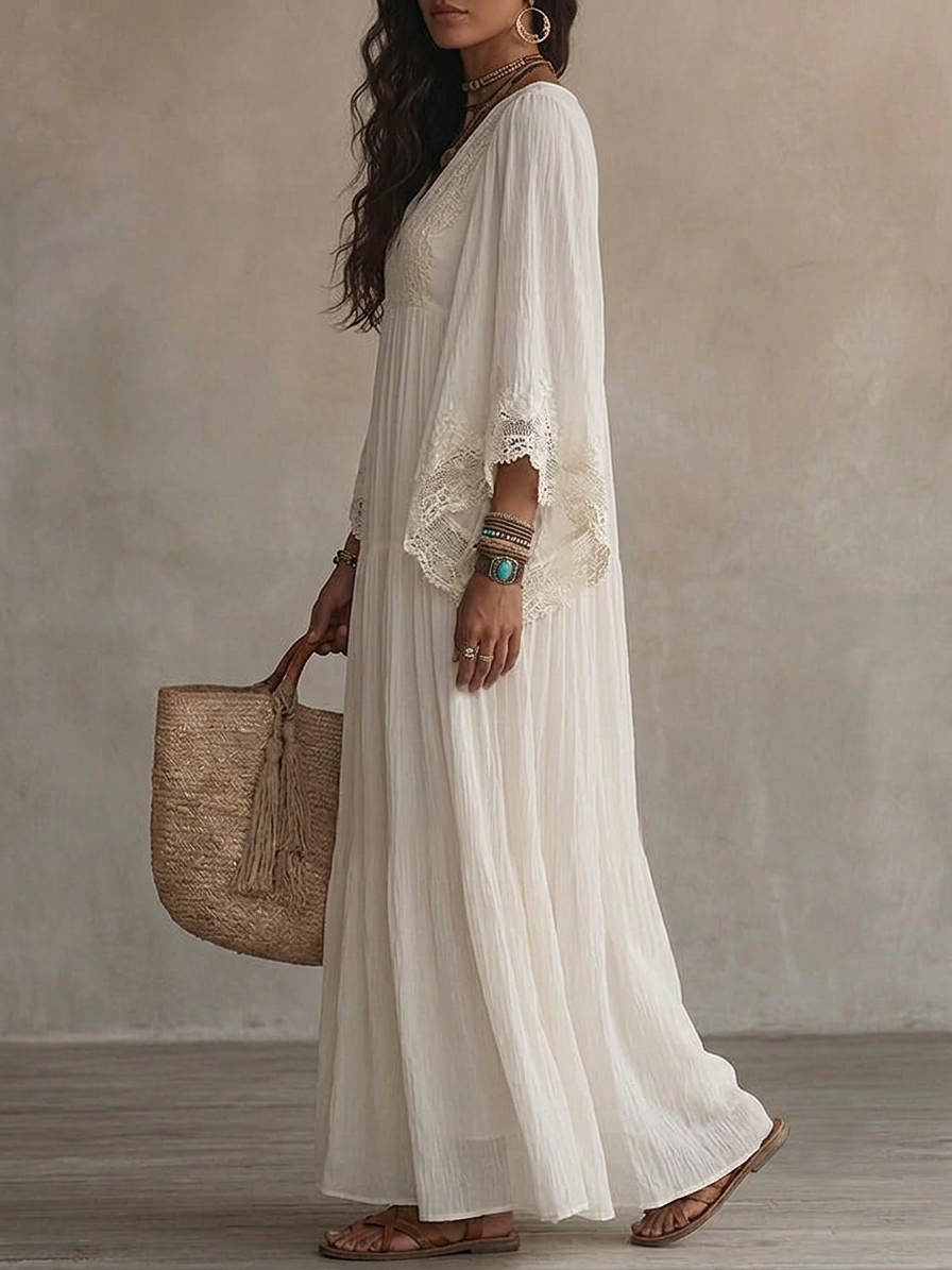 Indara • Long white dress with a V-neck