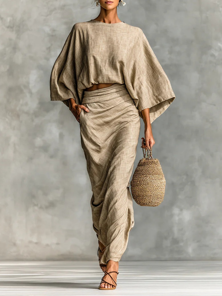 Julia | Two-Piece Set with Batwing Top and Long Skirt