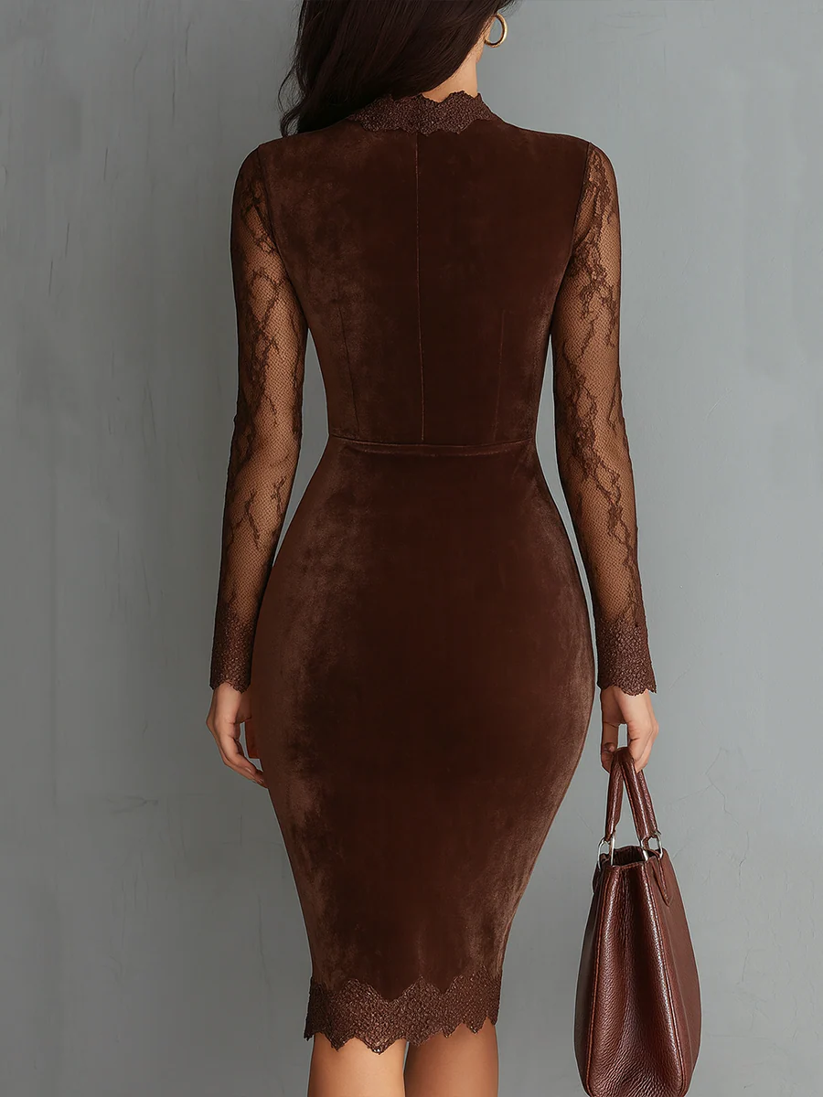 Aurélia | Velvet Mini Dress with Lace Sleeves