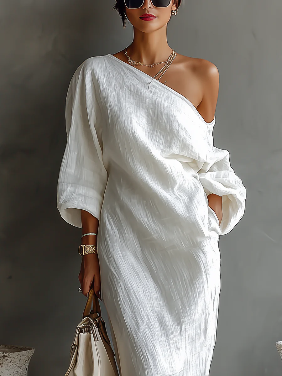 Elise | One-Shoulder Maxi Dress in White