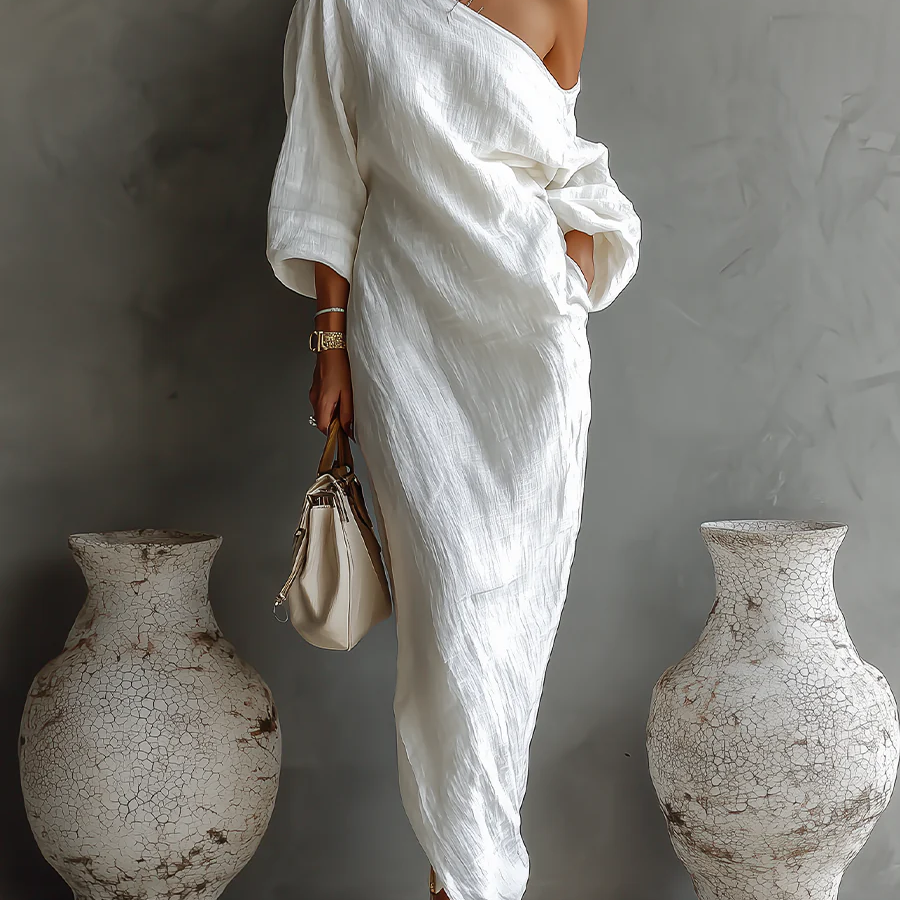 Elise | One-Shoulder Maxi Dress in White