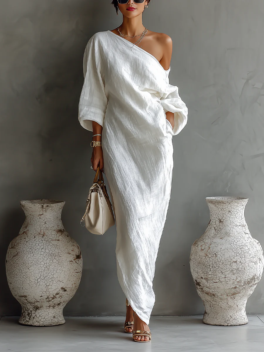 Elise | One-Shoulder Maxi Dress in White