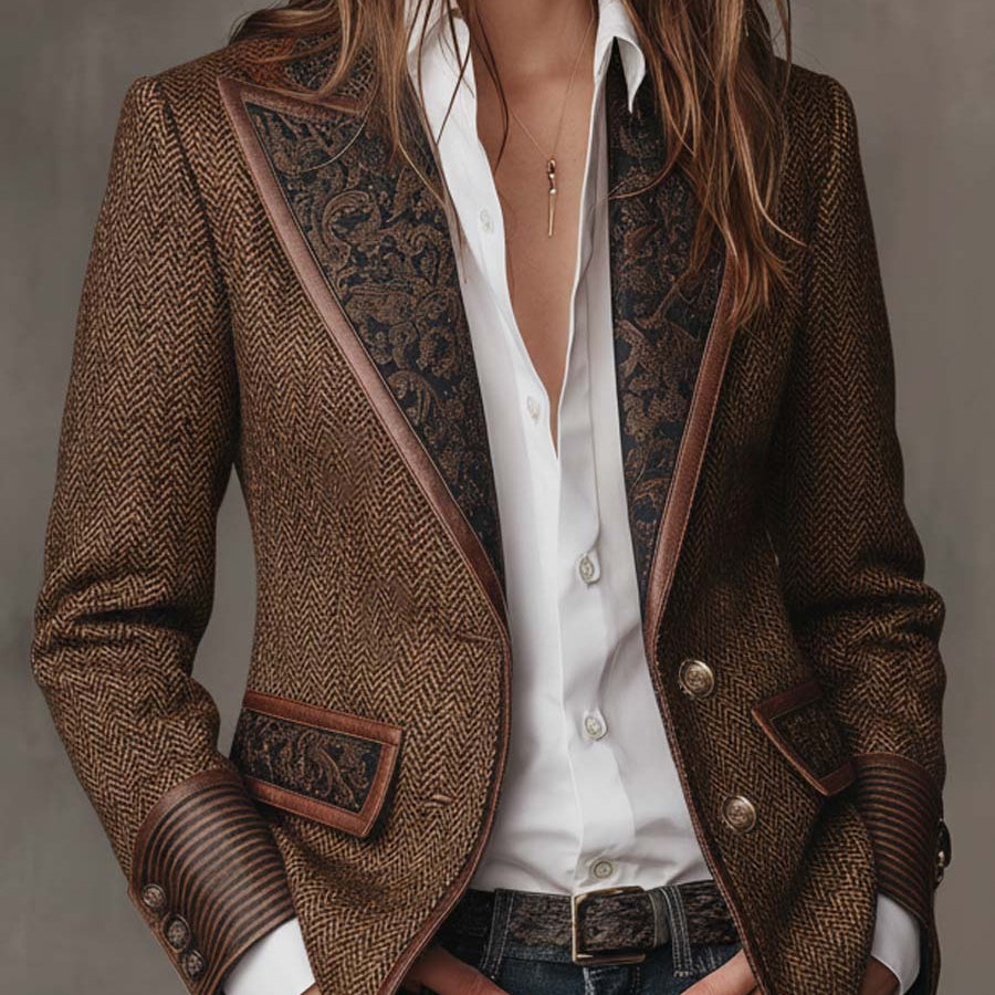 Theodora | Herringbone Panel Blazer