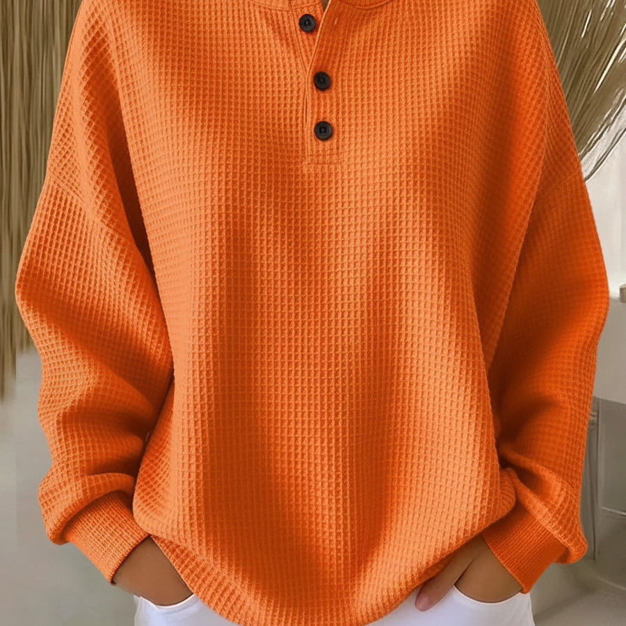 Mirabel™ | Cozy Waffle Henley Sweatshirt