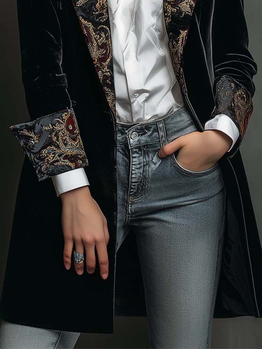 Verity | Black Baroque Lapel Blazer