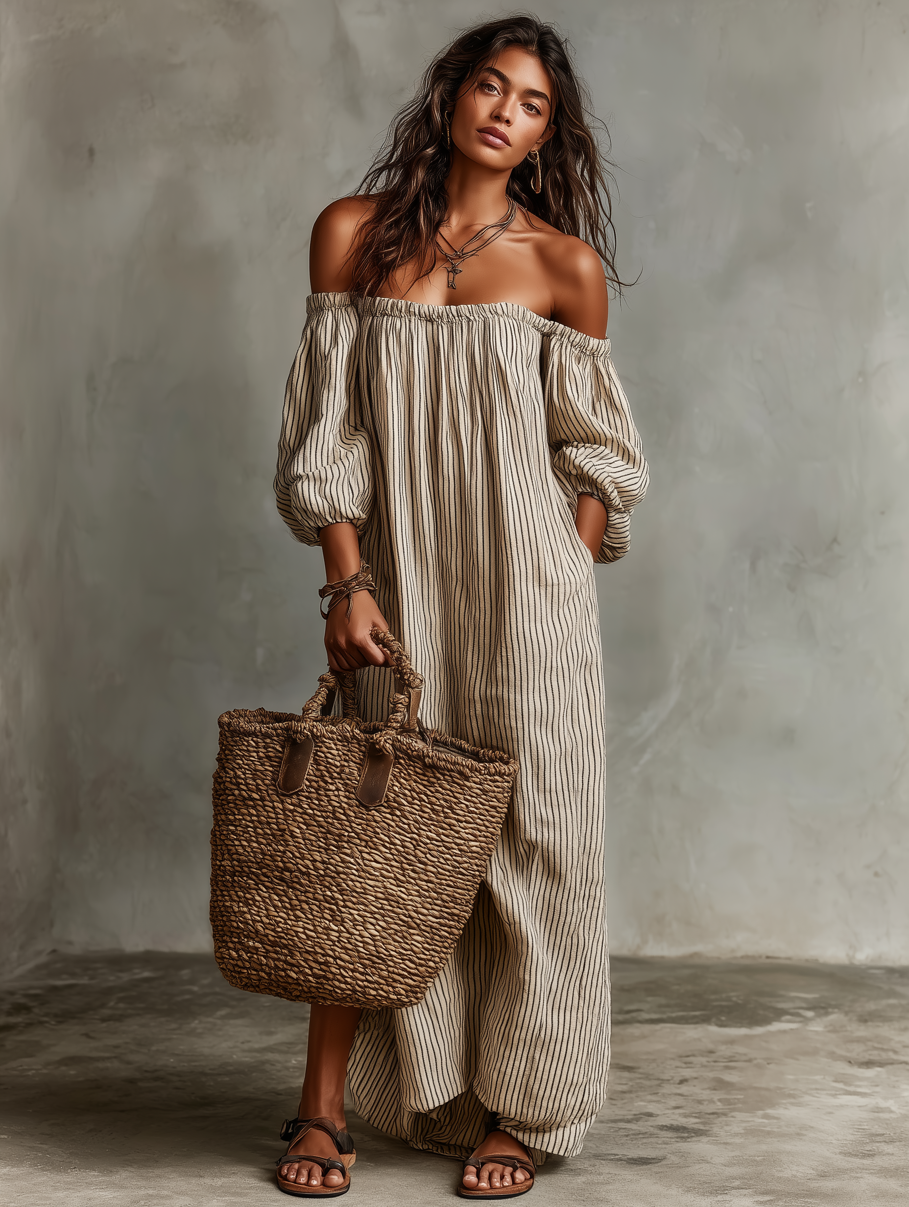 Carmen | Off-Shoulder Cotton and Linen Maxi Dress