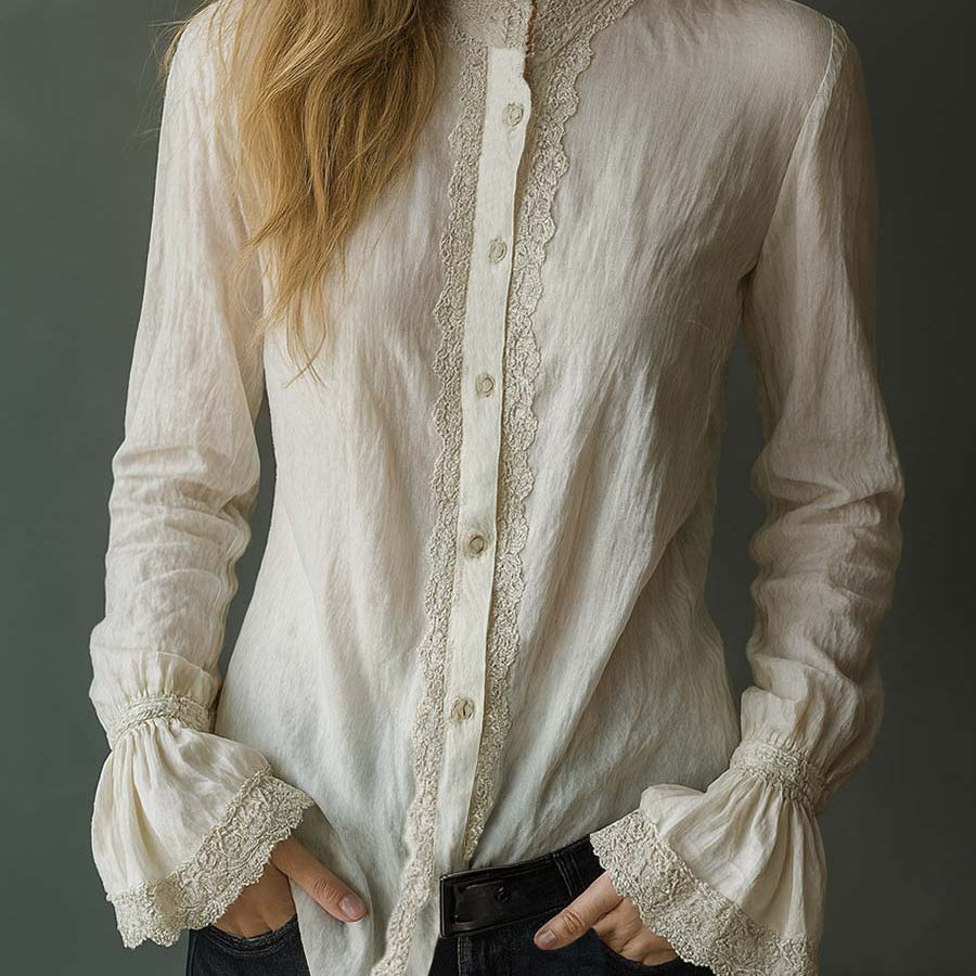 Retro Ruffle Cuffs Lace Blouse