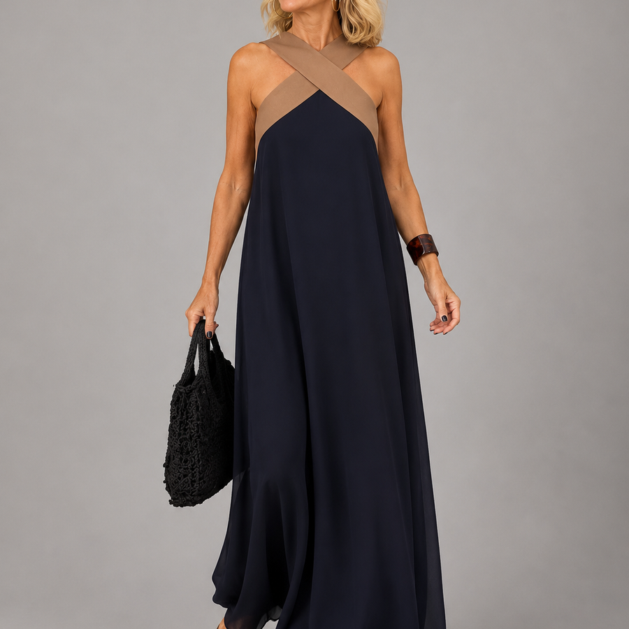 Velora™ | Cross Elegance Maxi Dress