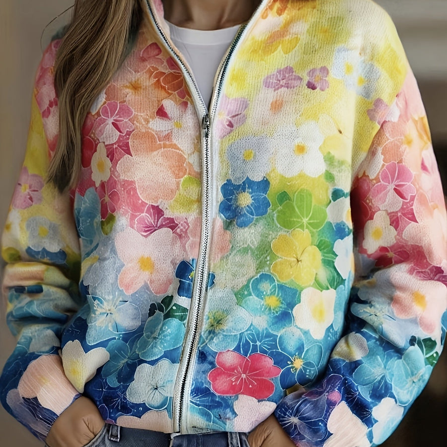 Augusta™ | Watercolour Floral Ombre Zip Cardigan