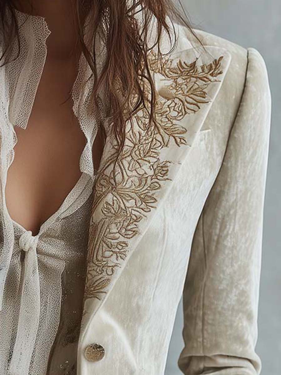 Cordelia | Ivory Embroidered Tailored Blazer