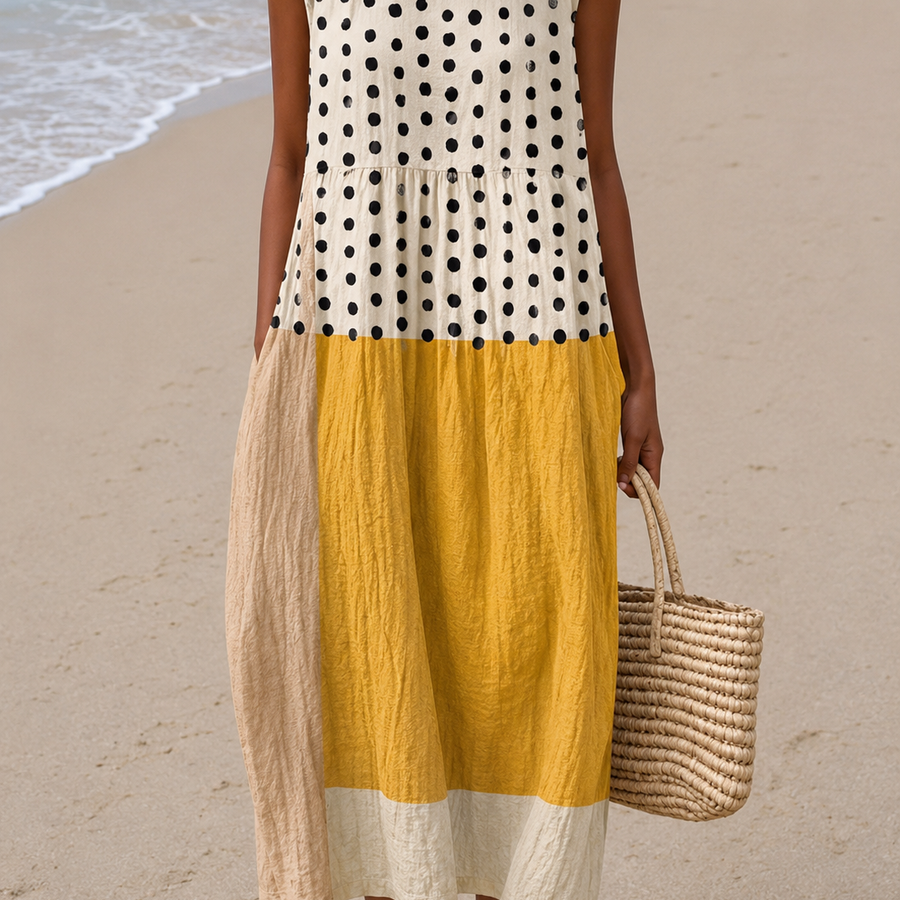 Leah™ Midi Colour Block Polka Dot Dress