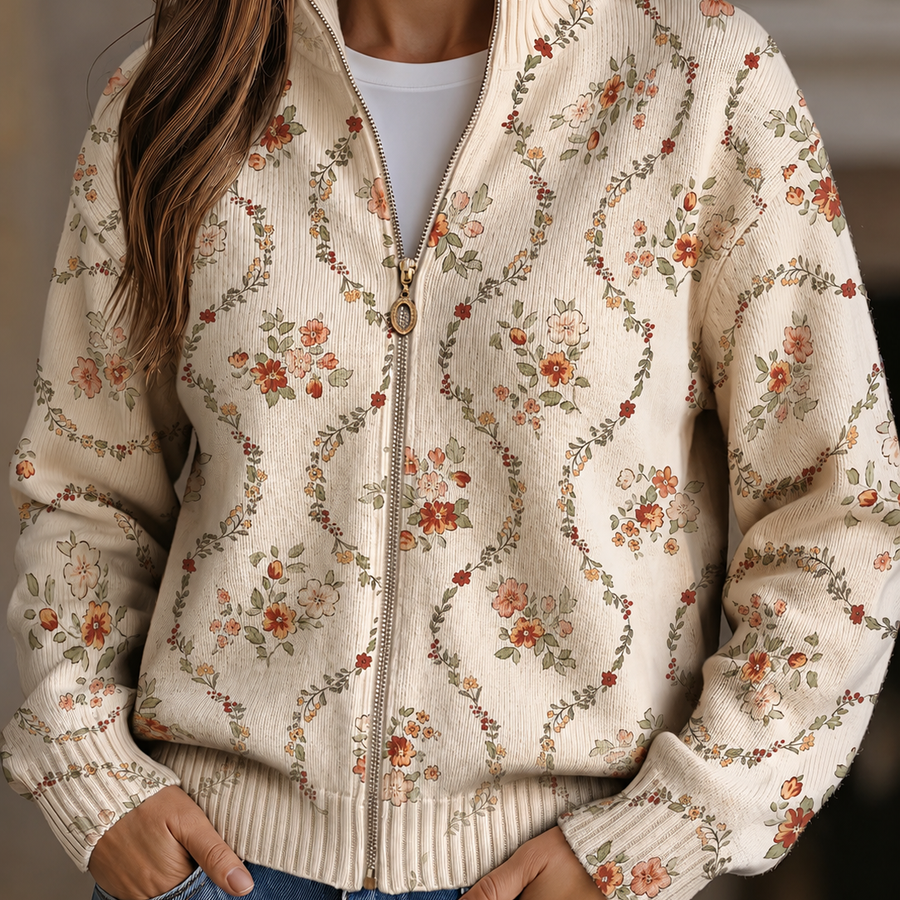 Vivienne | Floral Vine Zip Cardigan
