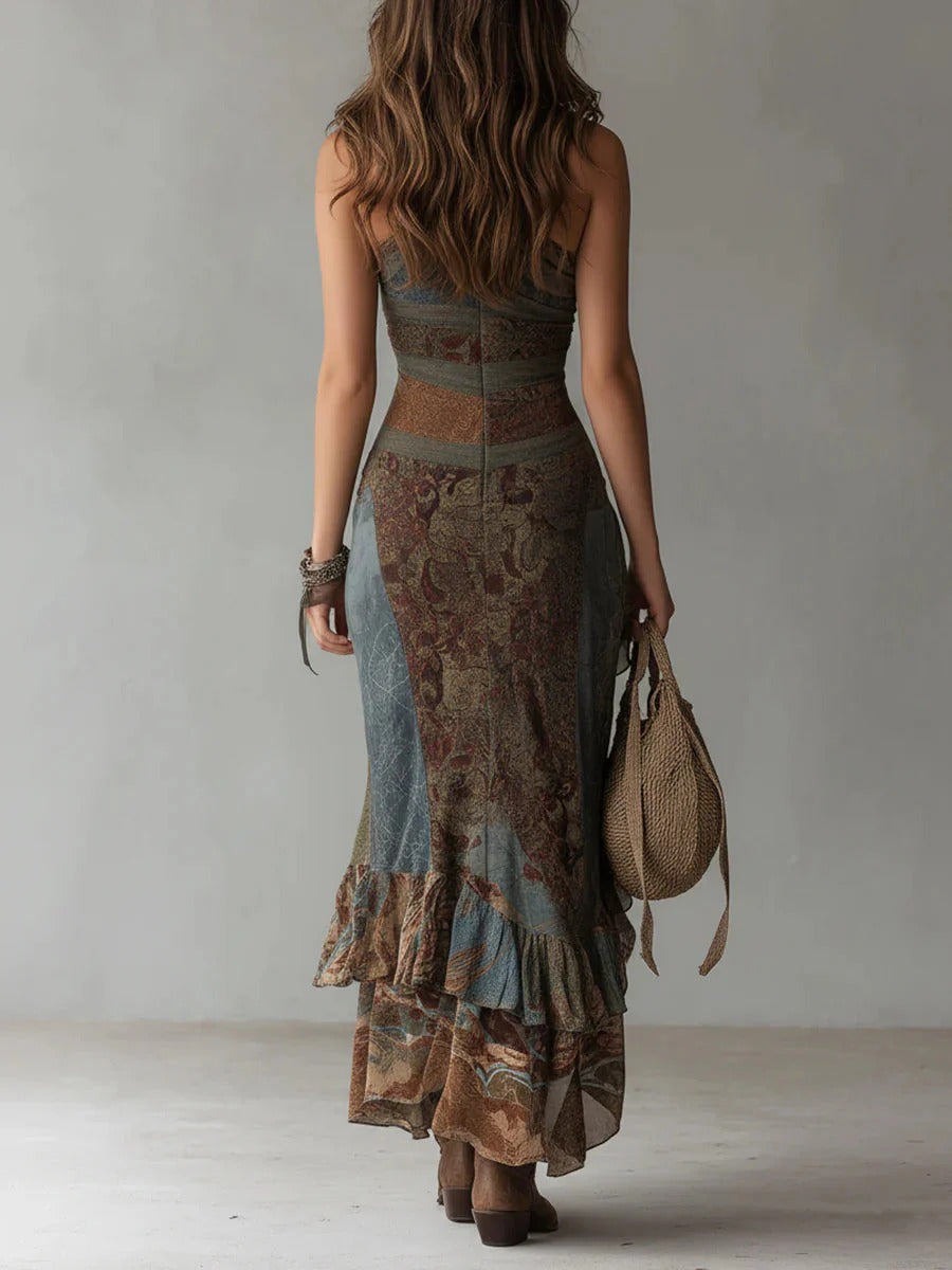 Marianna | Asymmetric Maxi Dress with Ethnic Print and Side Split