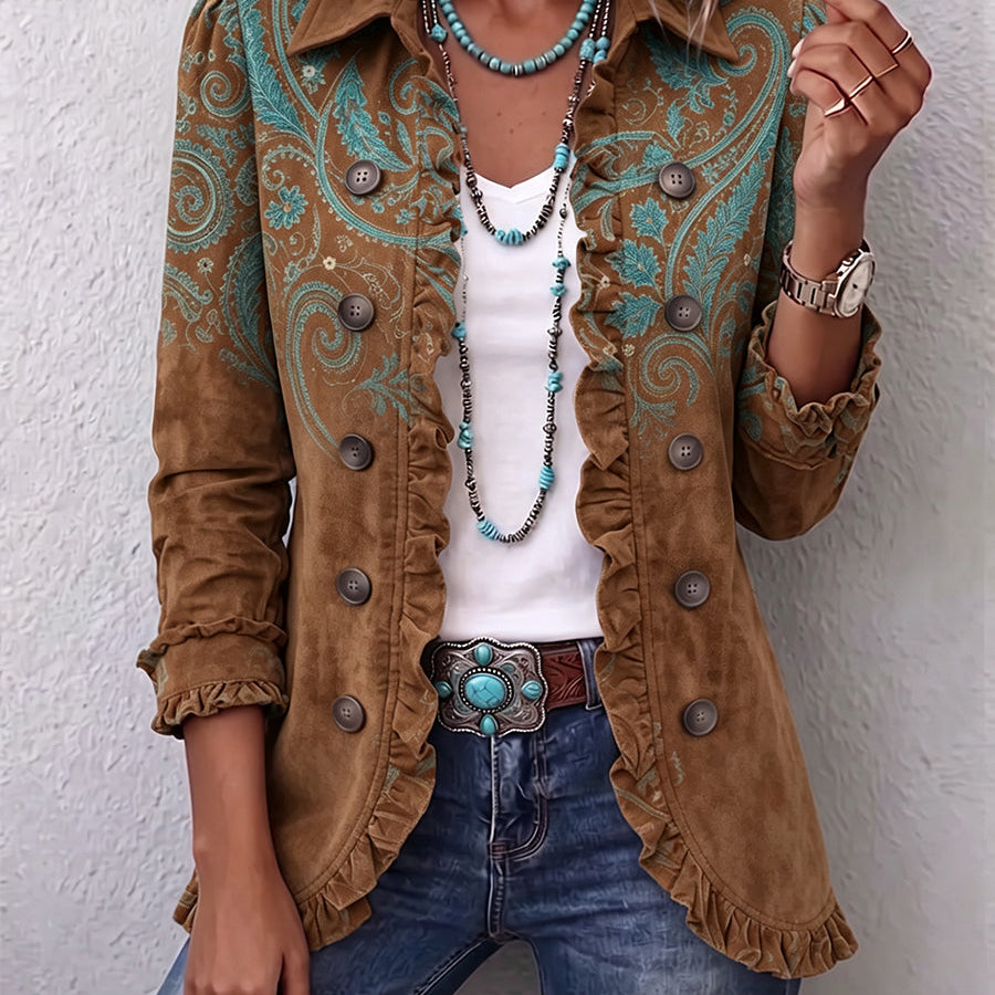 Goldenridge™ | Paisley Print Ruffle Jacket
