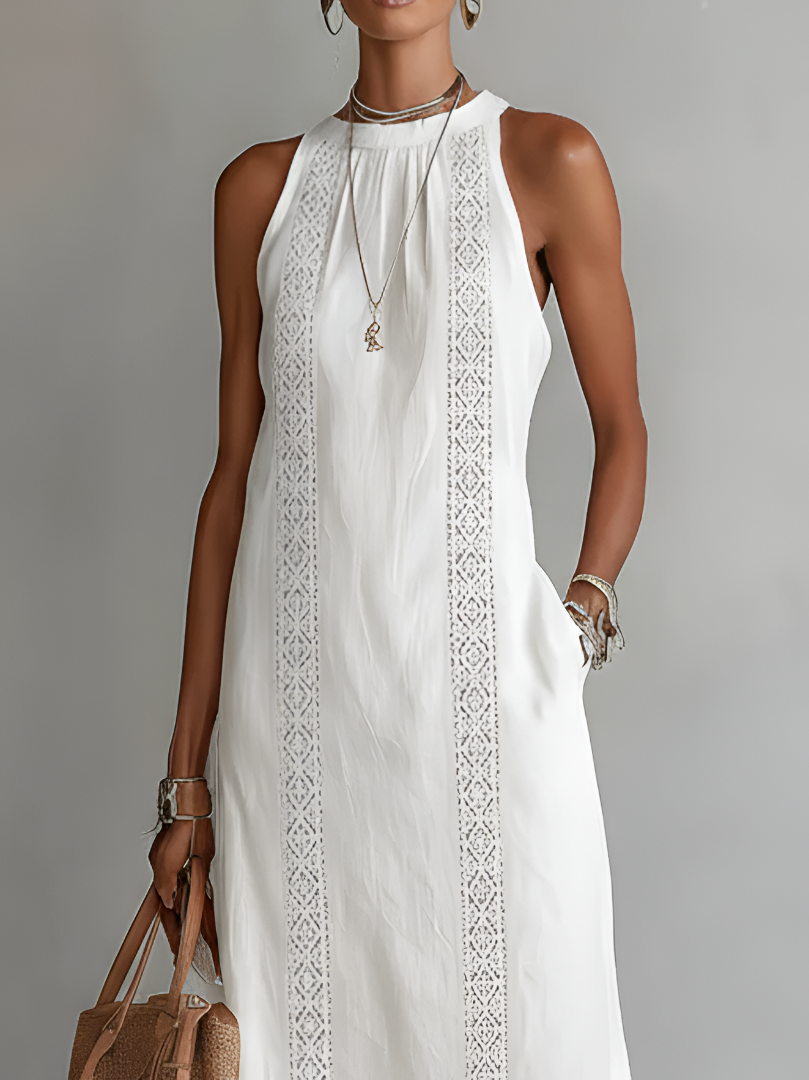Jimena | Linen Blend Midi Dress with Mandarin Collar