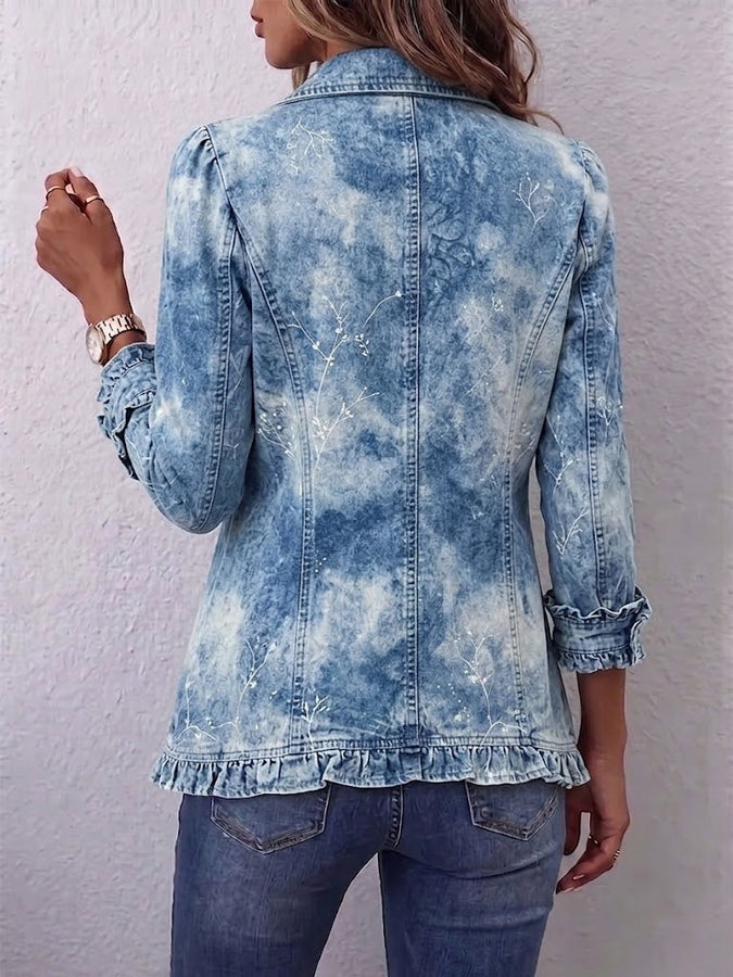 Jemison™ | Boho-Style Gradient Vintage Botanical Print Ruffle-Detail Jacket