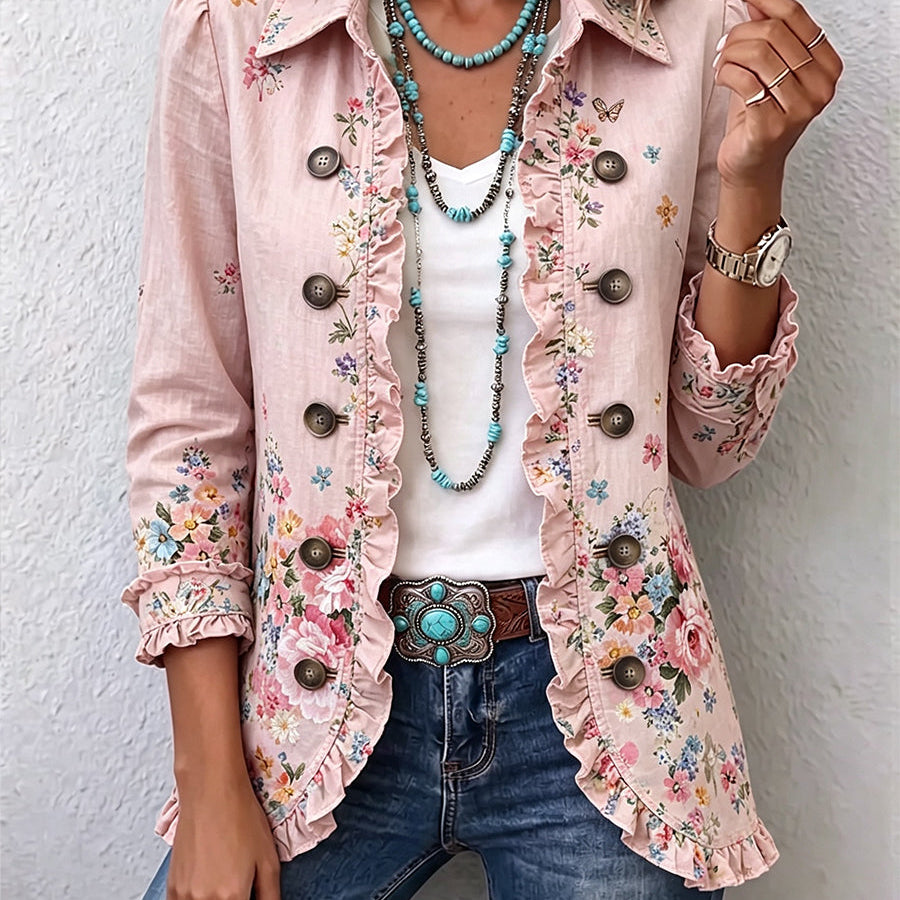 Bettany™ | Floral Ruffle Button-Front Jacket