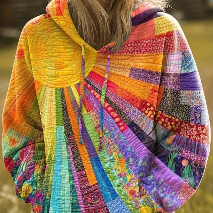 Madison | Women's Bohemian Quilted Patchwork Pullover Hoodie Sweater