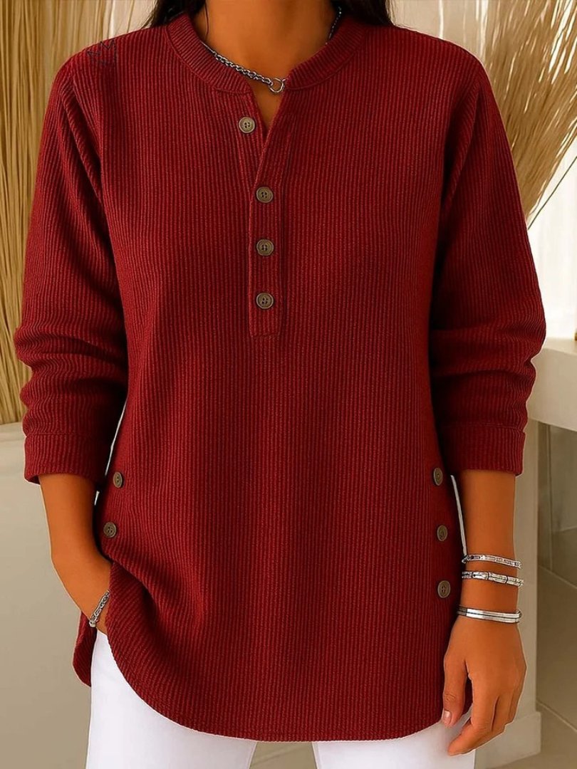 Mia | Women's Button Detail Sweater Ribbed Knit Long Sleeve