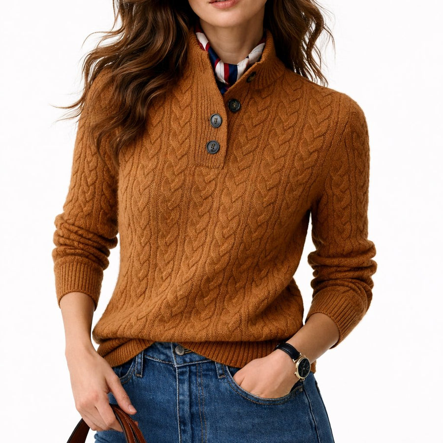 Madison | Women's Cable Knit Button-Neck Wool Blend Pullover Sweater