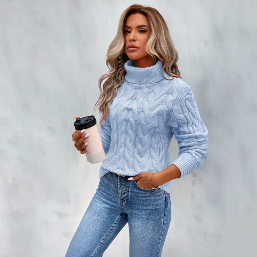 Olivia | Women's Cable Knit Turtleneck Sweater Cosy Long Sleeve Pullover