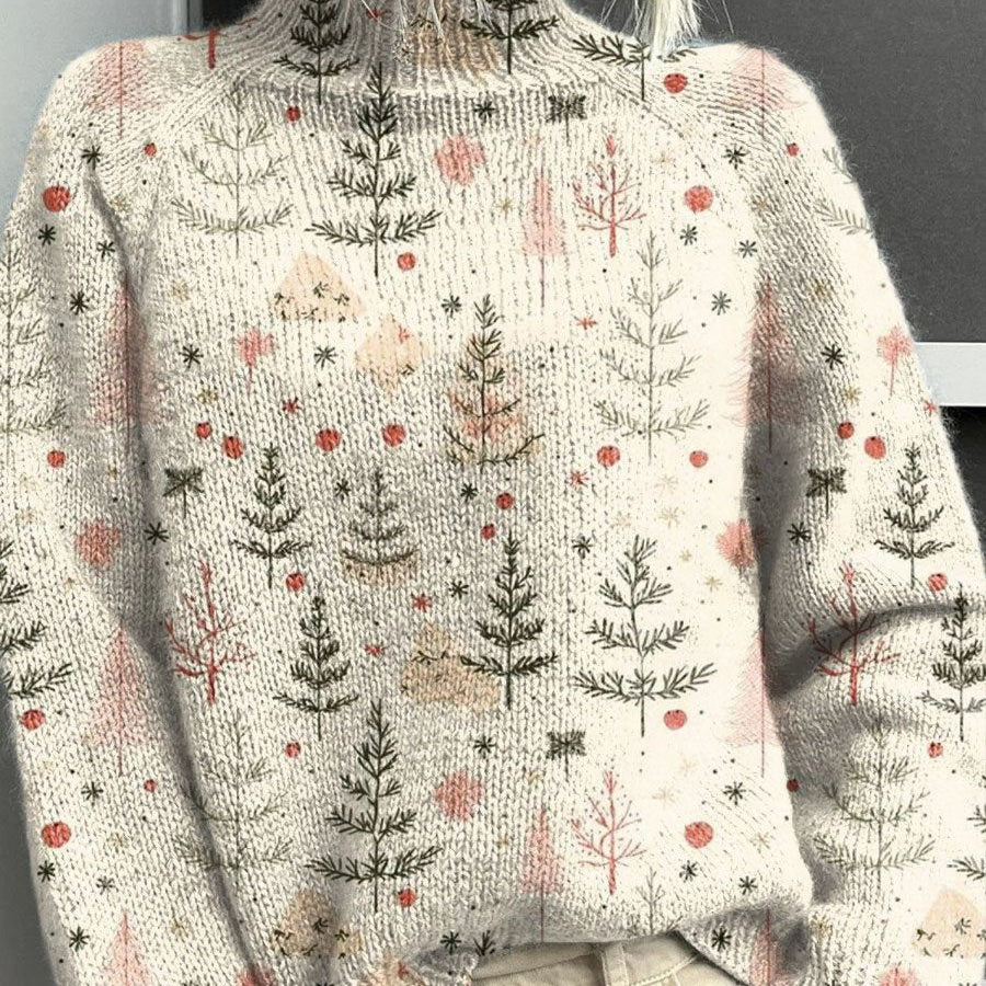 Luna | Women's Christmas Tree Print Relaxed-Fit Turtleneck Sweater