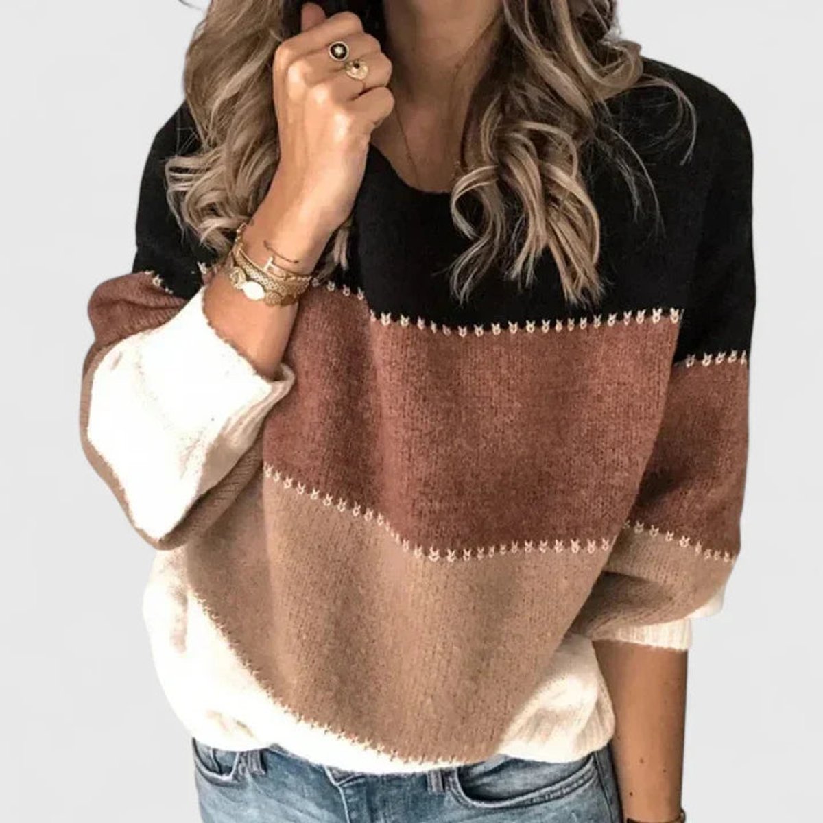 Victoria | Women's Colour Block Striped Crewneck Pullover Sweater