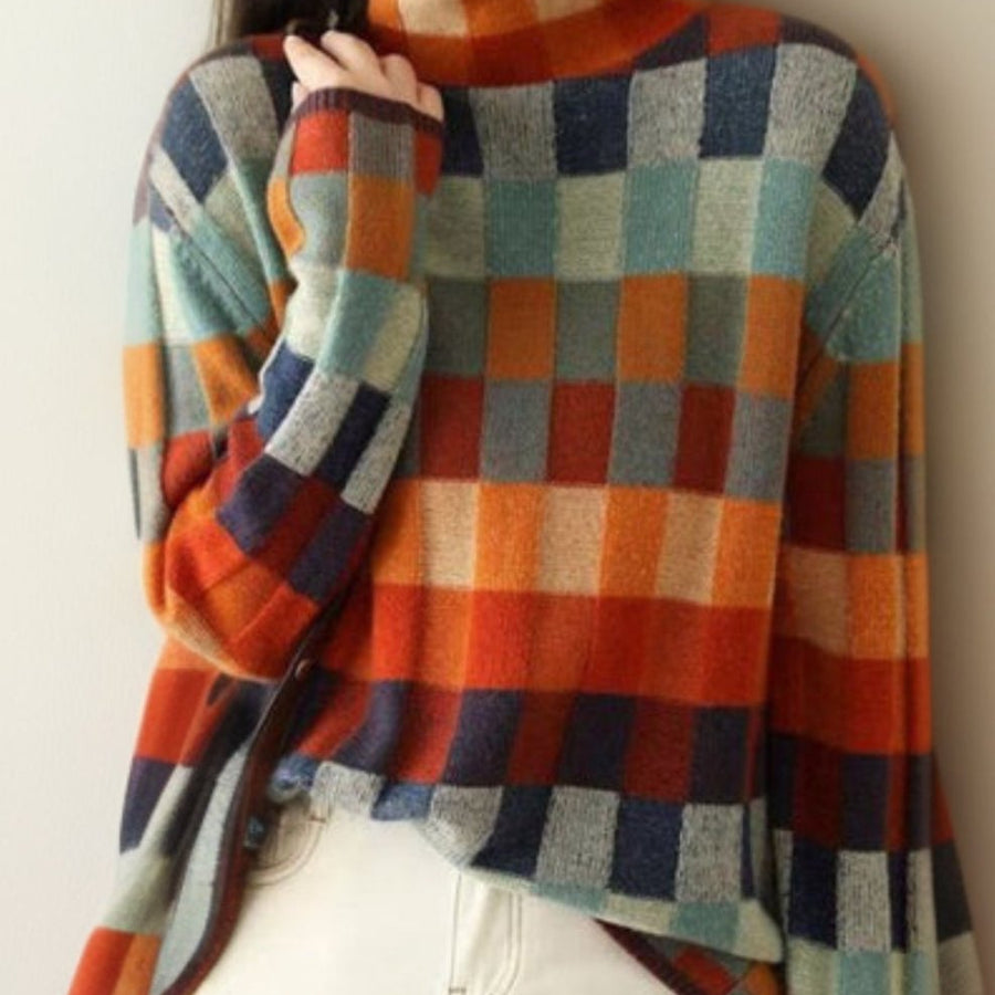 Madison | Women's Colour Block Turtleneck Knit Sweater Relaxed Pullover