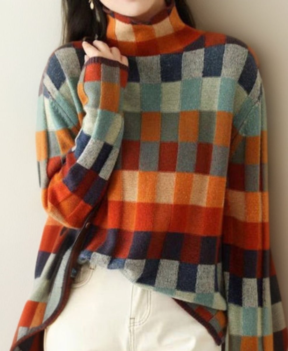 Madison | Women's Colour Block Turtleneck Knit Sweater Relaxed Pullover